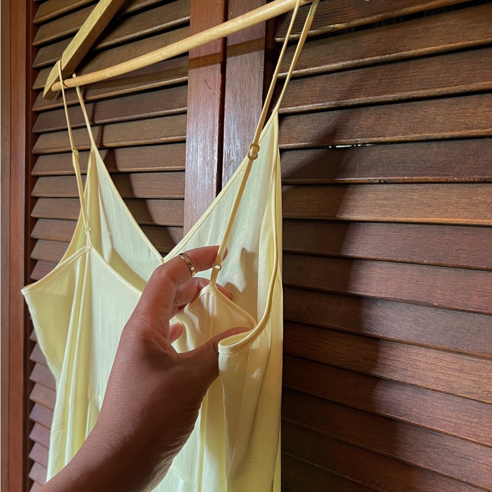 Vince Butter Yellow Satin Chemise Spaghetti Dress